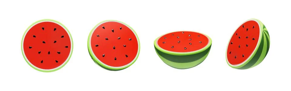Set 3D render half of watermelon Stock Illustration