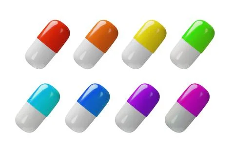 Set 3D render multi-colored pills Stock Illustration