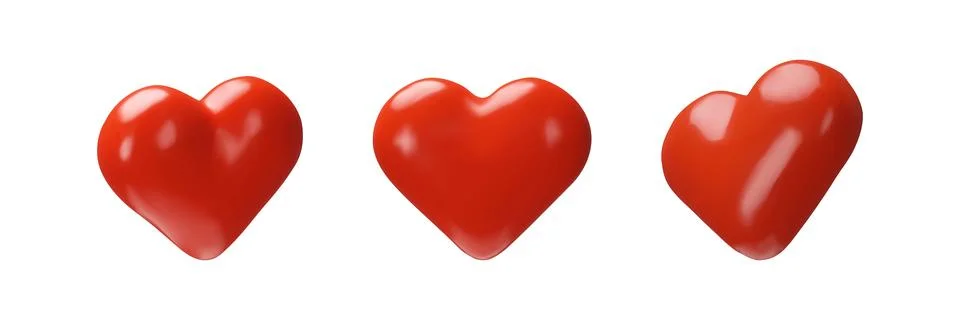 Set of 3d render red hearts Stock Illustration