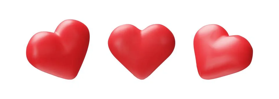 Set of 3d render red hearts Stock Illustration