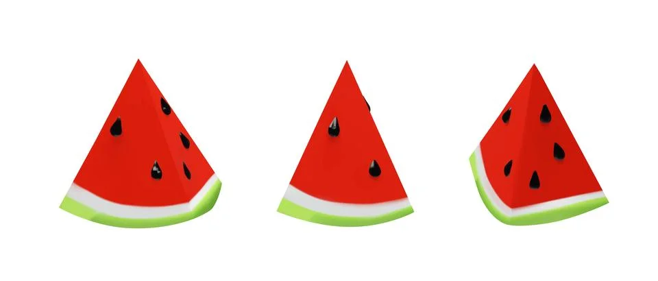 Set 3D render of small slice watermelon Stock Illustration