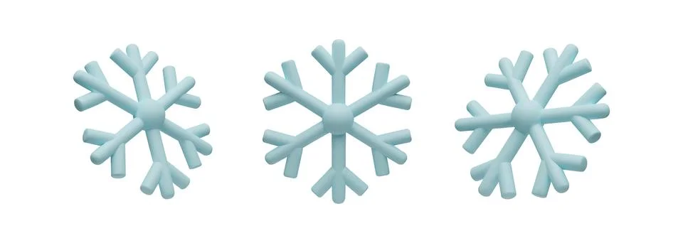 Set of 3D render snowflakes clay style Stock Illustration
