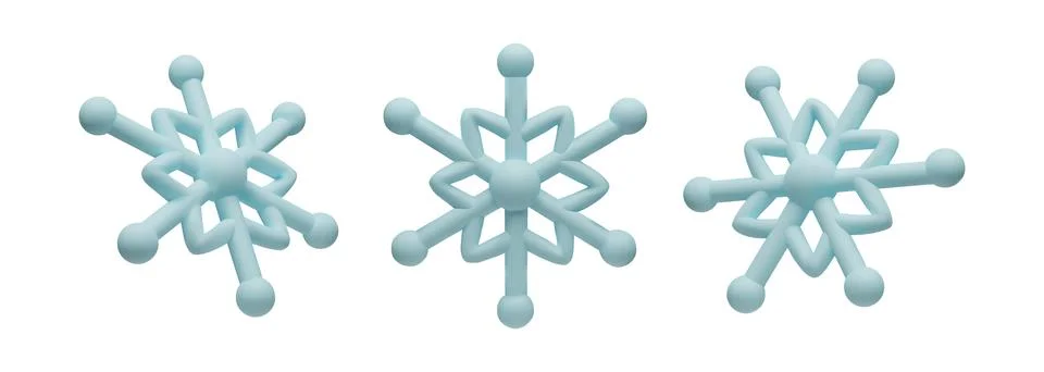 Set of 3D render snowflakes clay style Stock Illustration