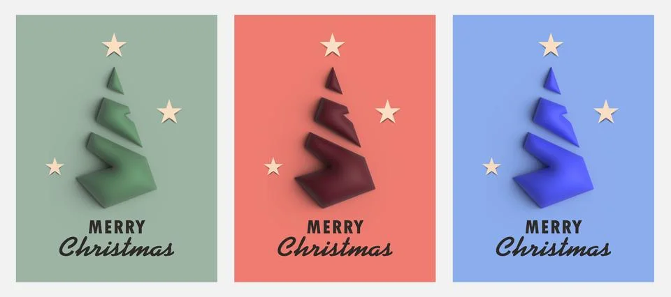 Set of 3d render trees greetings banner for christmas Illustrazione stock