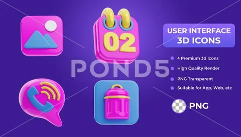 Set of 3D rendering user interface icons for web and mobile app PSD Template