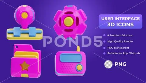 Set of 3D rendering user interface icons for web and mobile app. PSD Template