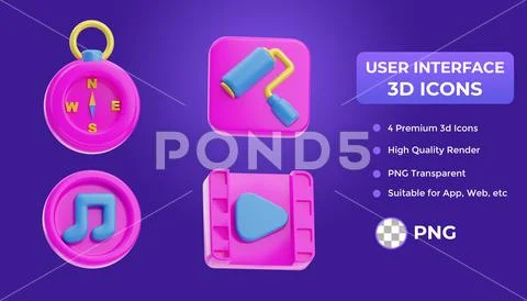Set of 3D rendering user interface icons for web and mobile app PSD Template