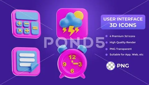Set of 3D rendering user interface icons for web and mobile app PSD Template