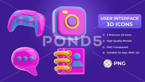 Set of 3D rendering user interface icons for app and web PSD Template