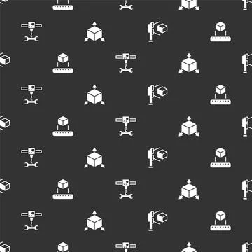 Set 3D scanner with cube, Isometric, printer wrench spanner and on seamless 스톡 일러스트