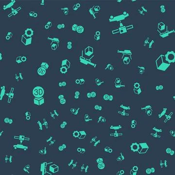 Set 3D scanner with cube, printer car, Isometric and  on seamless pattern. .. Illustrazione stock