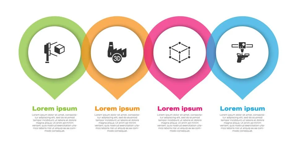 Set 3D scanner with cube, Printing house industry, Isometric and printer gun Illustrazione stock