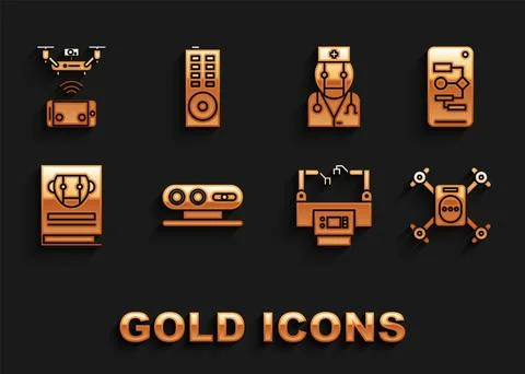 Set 3d scanning system, Algorithm, Drone flying with action camera, Assembly Stock Illustration