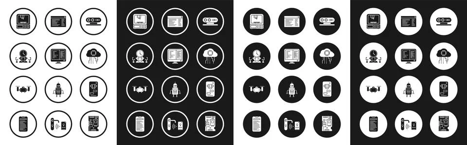 Set 3d scanning system, Robot and digital time manager, 3D printer, Internet of 스톡 일러스트