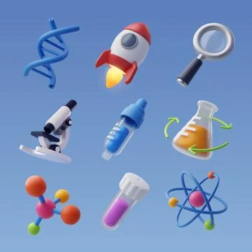 Set of 3d Science icon, Science and technology concept. Stock Illustration