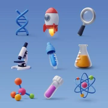 Set of 3d Science icon, Science and technology concept. Stock Illustration