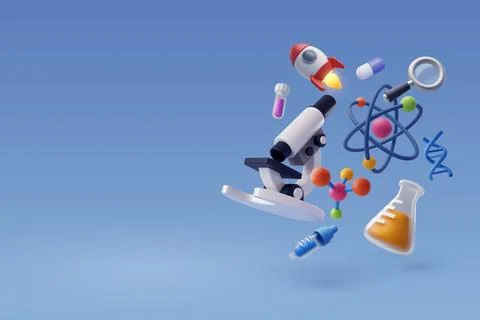 Set of 3d Science icon, Science and technology concept. Stock Illustration