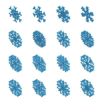 Set of 3D snowflakes, vector illustration. Illustrazione stock