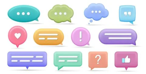 Set of 3d speak bubble. Chatting box, message box. Social network communicati Stock Illustration