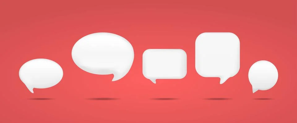 Set 3D speech bubble chat comic icons isolated vector on red background. Stock Illustration