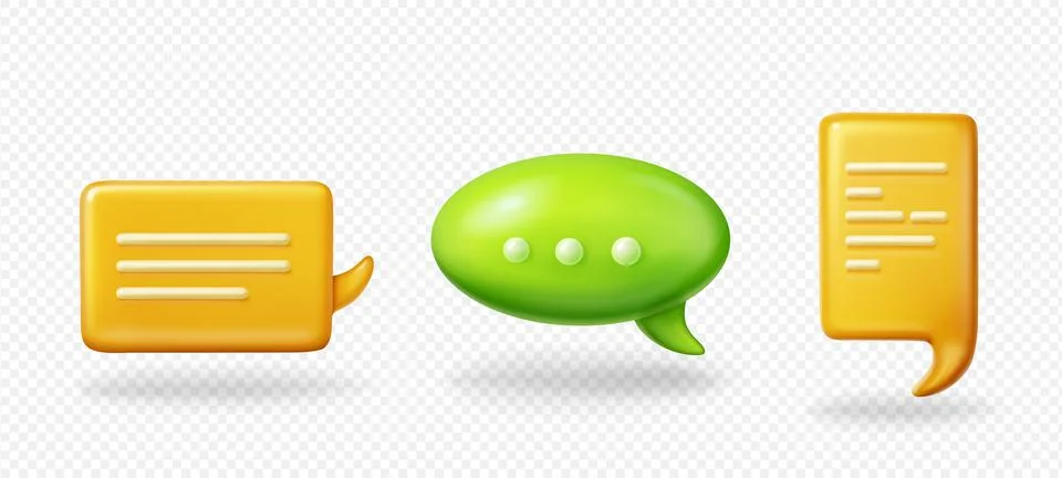 Set of 3D speech bubbles on transparent background Stock Illustration