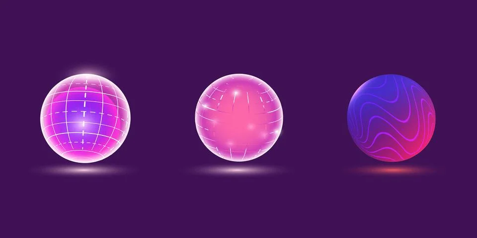 A set of 3d spheres in a frame, lines with glow, sequins, vector icons. Stock-Illustration