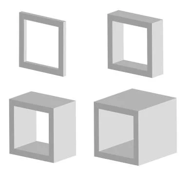 Set of 3d square model icons with different depths Stock Illustration