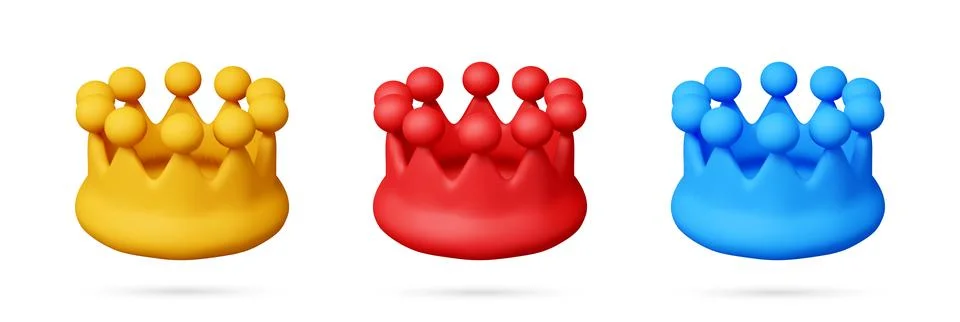 Set of 3D stock vector crowns in various colors Illustrazione stock