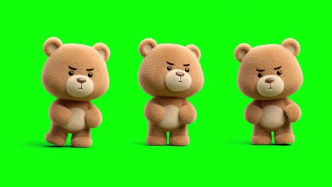 Set of 3D teddy bears isolated on green screen background, chroma key, keyable Видео 330860713
