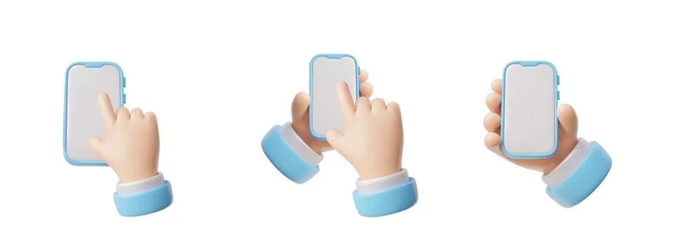 A set of 3D vector gestures on smart devices on a white background Illustrazione stock