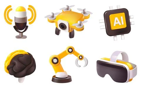 SET 3d Vector icon of artificial intelligence in science and business, tech.. Illustrazione stock