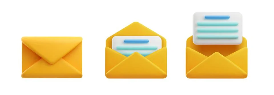 A set of 3d vector icons with an envelope and a letter. Stock Illustration