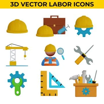 Set of 3d Vector Icons Related to Labor, Construction, Labour day, Renovation. Stockillustratie