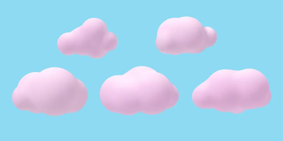 Set of 3d vector pink clouds. Stock Illustration