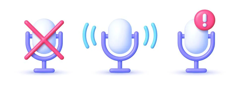 Set of 3d volume control icons. Volume, mute buttons and Alert message. Music Illustrazione stock
