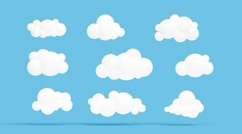 Set of 3d white clouds. Soft round cartoon fluffy clouds icon. 3d illustratio Illustrazione stock