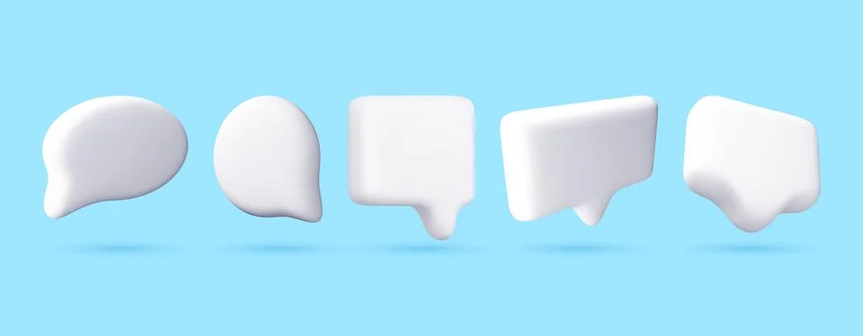Set of 3d white speech bubble icons Stock Illustration