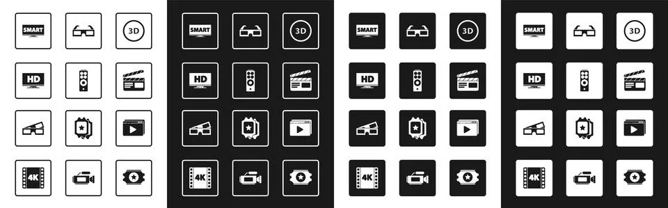 Set 3D word, Remote control, Smart display with HD video, Screen tv, Movie Illustrazione stock