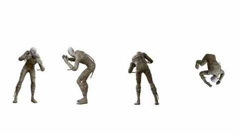 Set 4 in 1 mummy man is afraid and trembling on white screen alfa chenely full Stock Footage 313228687