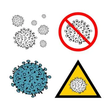 Set of 4 2019-nCoV bacteria isolated on white background. few Coronavirus in red Stock Illustration