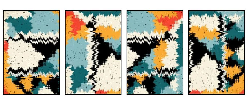 Set of 4 Abstract background in Ikat technique. For use on materials, in gr.. Stock Illustration