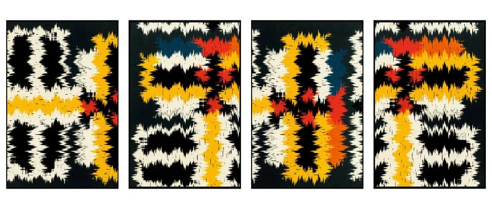 Set of 4 Abstract background in Ikat technique. For use on materials, in gr.. Stock-Illustration
