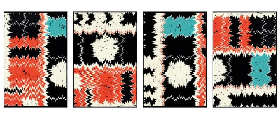 Set of 4 Abstract background in Ikat technique. For use on materials, in gr.. Stock-Illustration