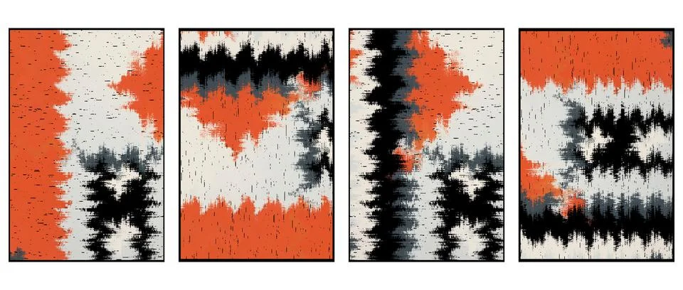 Set of 4 Abstract background in Ikat technique. For use on materials, in gr.. Stock-Illustration