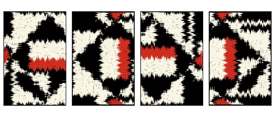 Set of 4 Abstract background in Ikat technique. For use on materials, in gr.. Stock Illustration