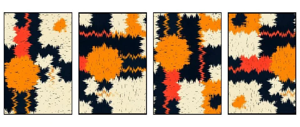 Set of 4 Abstract background in Ikat technique. For use on materials, in gr.. Stock Illustration