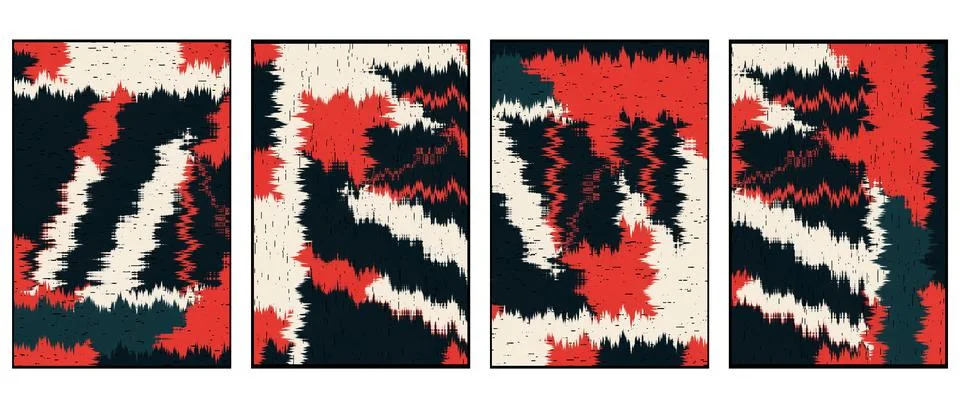 Set of 4 Abstract background in Ikat technique. For use on materials, in gr.. Stock Illustration