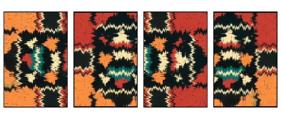 Set of 4 Abstract background in Ikat technique. For use on materials, in gr.. Stock Illustration