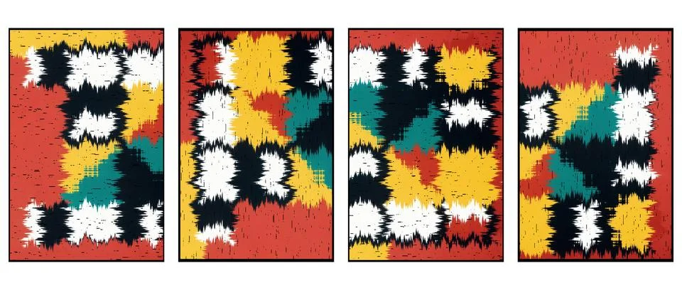 Set of 4 Abstract background in Ikat technique. For use on materials, in gr.. Stock Illustration