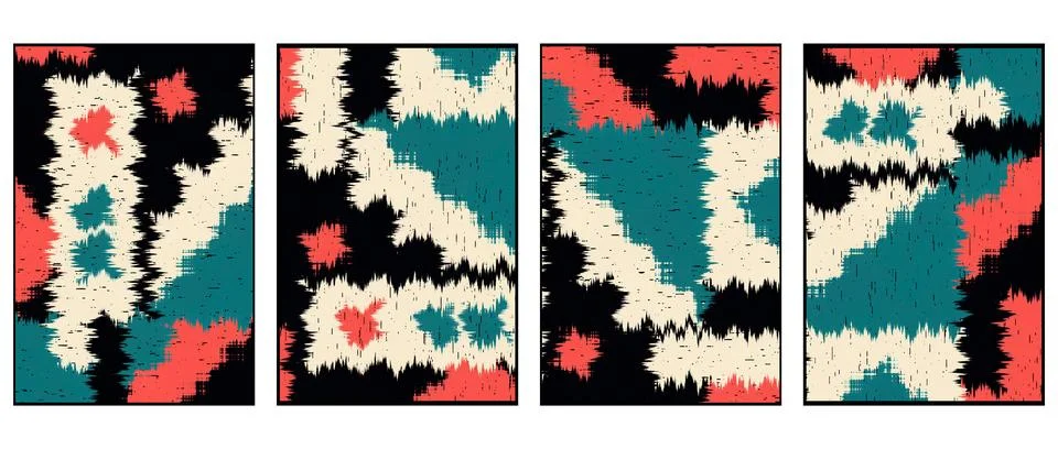 Set of 4 Abstract background in Ikat technique. For use on materials, in gr.. Stock Illustration